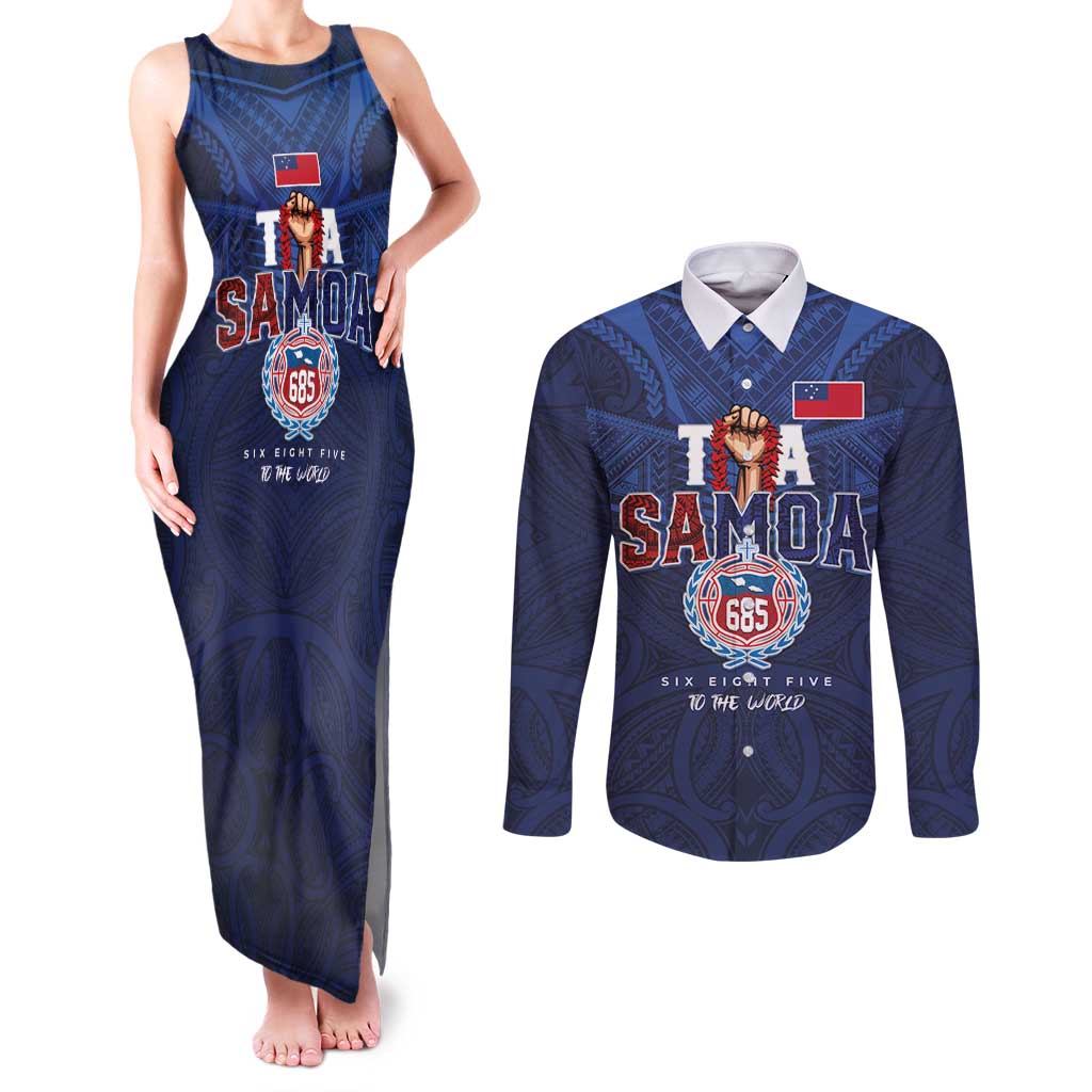 Custom Rugby Toa Samoa Couples Matching Tank Maxi Dress and Long Sleeve Button Shirt Champions Six Eight Five - Polynesian Pride