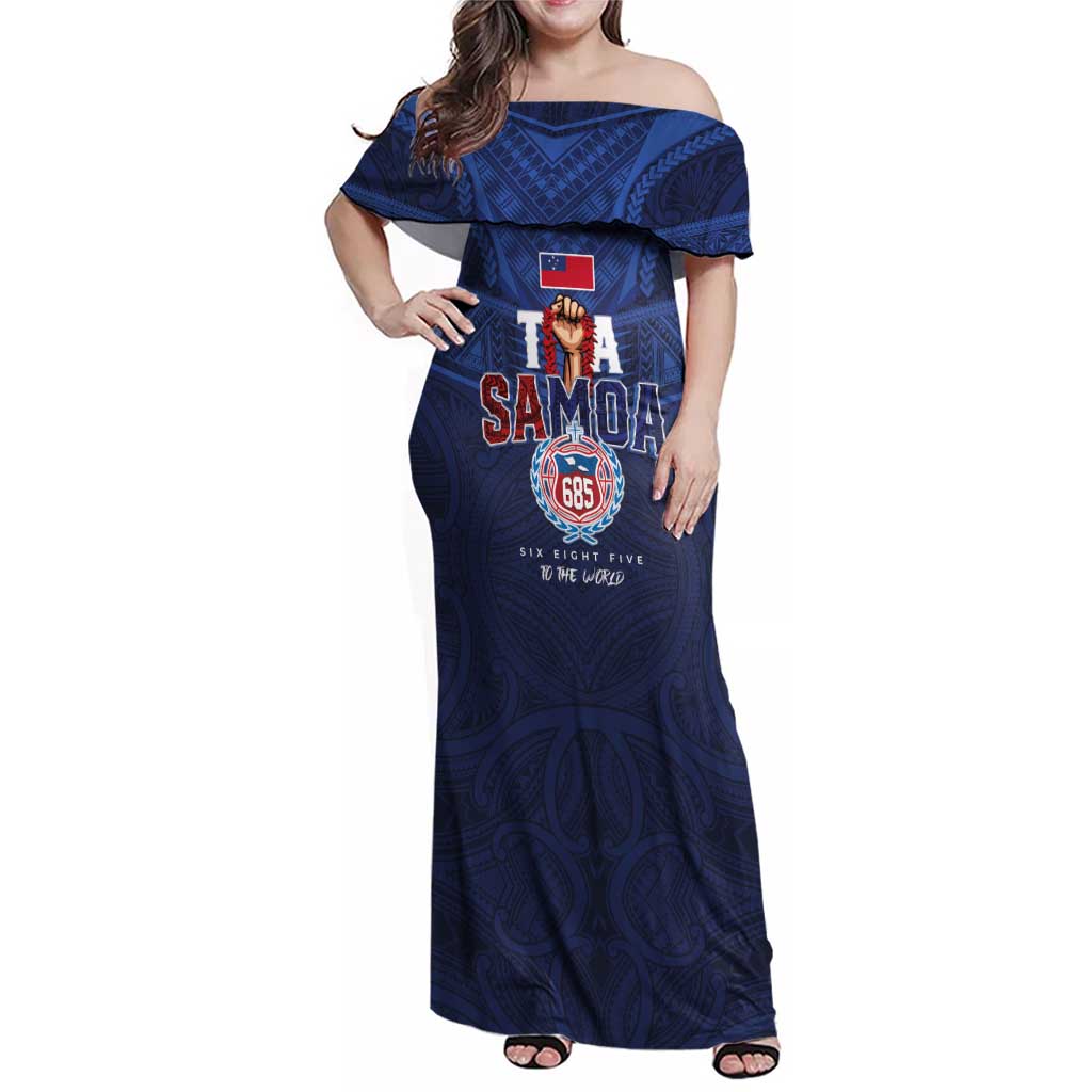 Custom Rugby Toa Samoa Family Matching Off Shoulder Maxi Dress and Hawaiian Shirt Champions Six Eight Five - Polynesian Pride