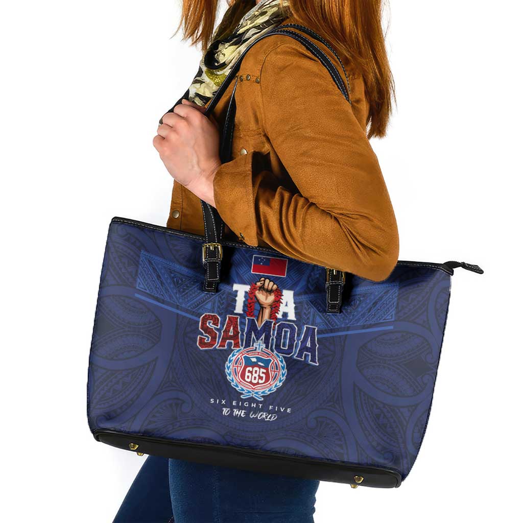 Rugby Toa Samoa Leather Tote Bag Champions Six Eight Five - Polynesian Pride