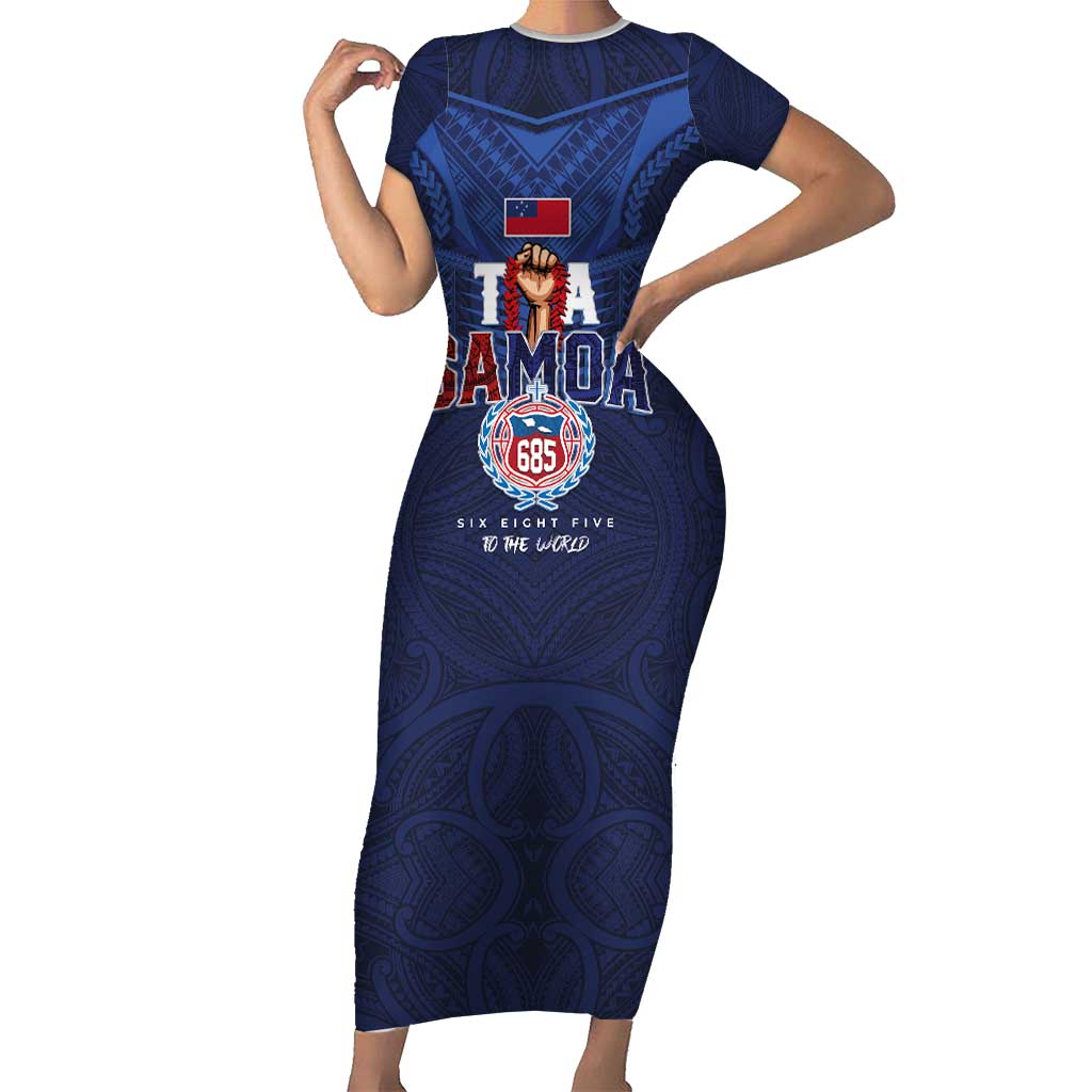 Custom Rugby Toa Samoa Short Sleeve Bodycon Dress Champions Six Eight Five - Polynesian Pride