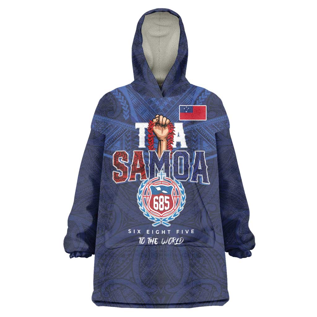 Custom Rugby Toa Samoa Wearable Blanket Hoodie Champions Six Eight Five - Polynesian Pride