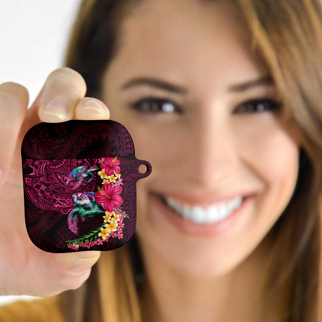Hawaiian Plumeria and Hibiscus with Turtles AirPods Case Polynesian Art Red Color - Polynesian Pride