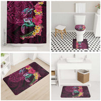 Hawaiian Plumeria and Hibiscus with Turtles Bathroom Set Polynesian Art Red Color - Polynesian Pride