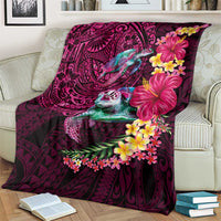 Hawaiian Plumeria and Hibiscus with Turtles Blanket Polynesian Art Red Color - Polynesian Pride