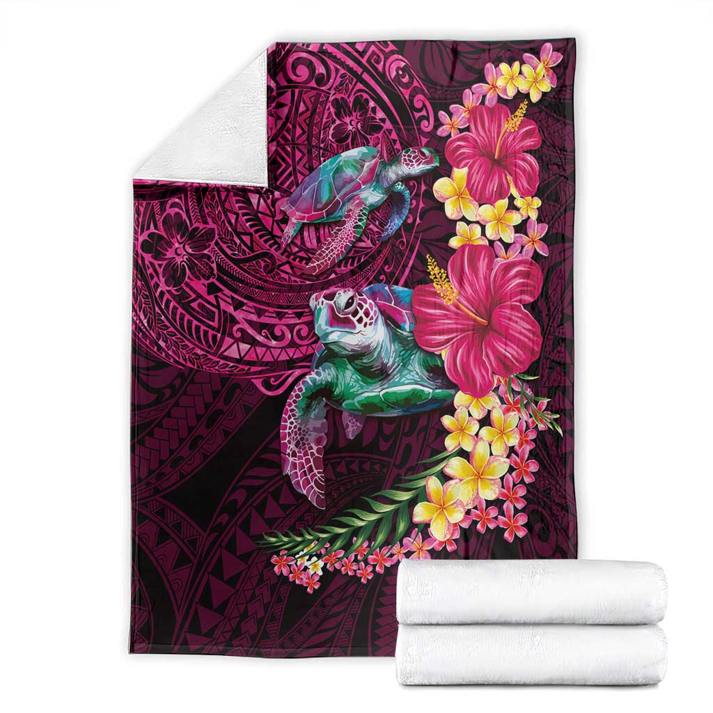 Hawaiian Plumeria and Hibiscus with Turtles Blanket Polynesian Art Red Color - Polynesian Pride