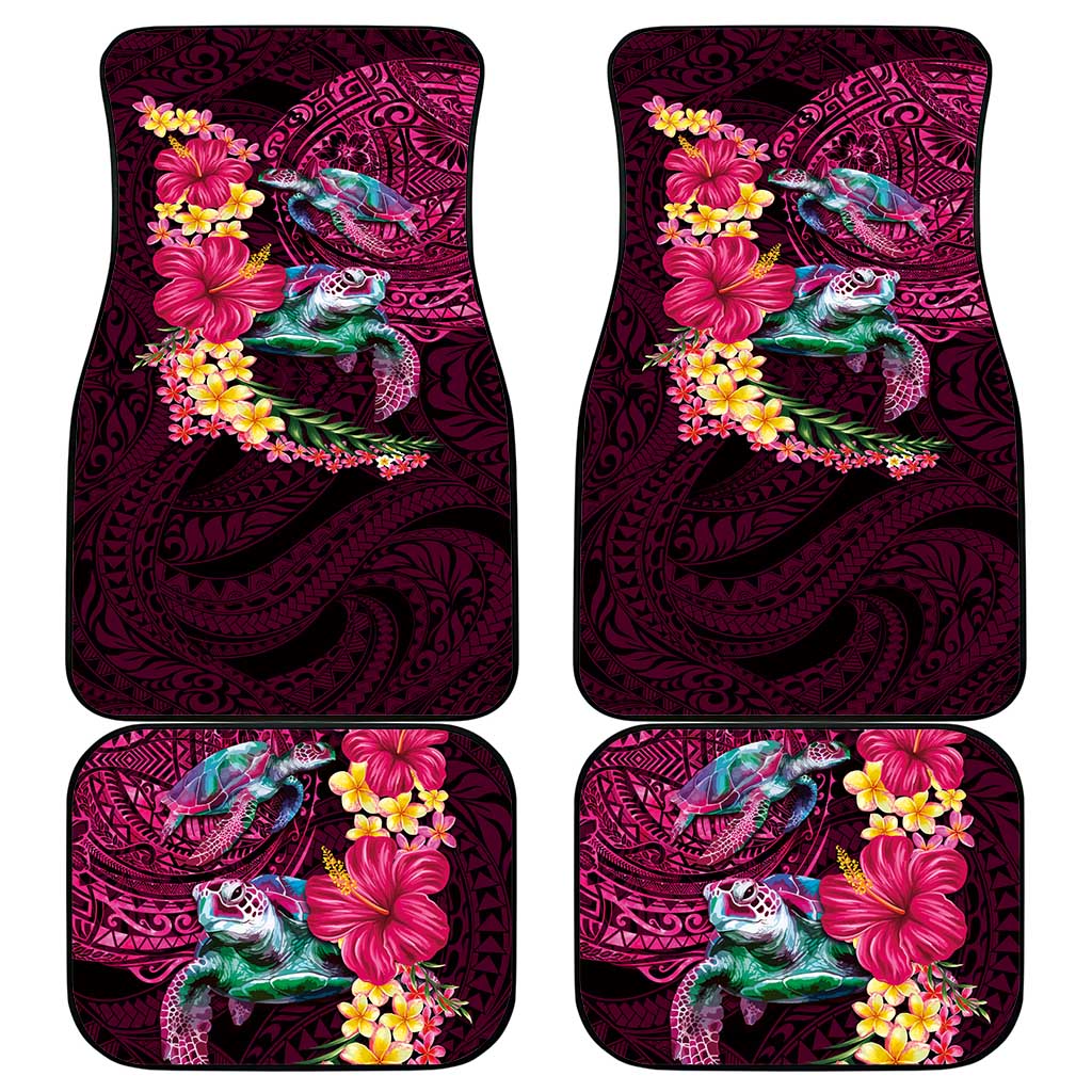 Hawaiian Plumeria and Hibiscus with Turtles Car Mats Polynesian Art Red Color - Polynesian Pride