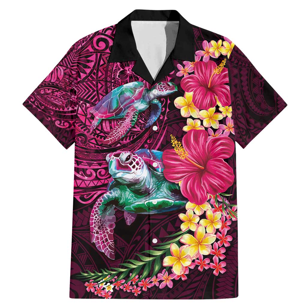 Hawaiian Plumeria and Hibiscus with Turtles Family Matching Mermaid Dress and Hawaiian Shirt Polynesian Art Red Color - Polynesian Pride