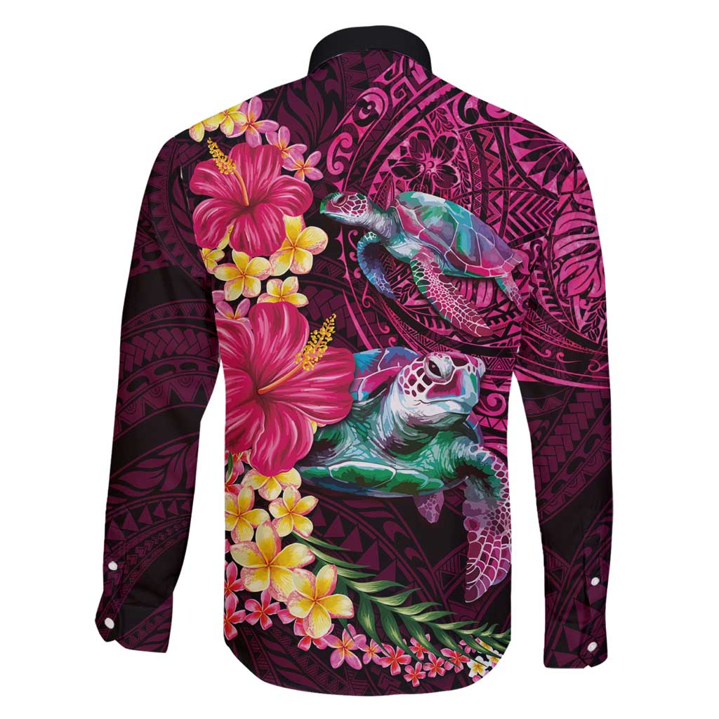 Hawaiian Plumeria and Hibiscus with Turtles Family Matching Off Shoulder Short Dress and Hawaiian Shirt Polynesian Art Red Color - Polynesian Pride