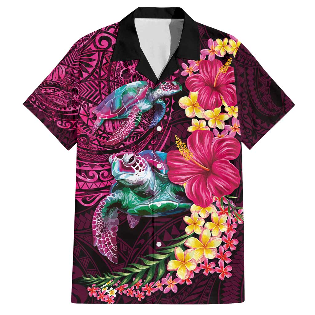 Hawaiian Plumeria and Hibiscus with Turtles Family Matching Puletasi and Hawaiian Shirt Polynesian Art Red Color - Polynesian Pride