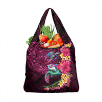 Hawaiian Plumeria and Hibiscus with Turtles Grocery Bag Polynesian Art Red Color LT03 1-pack One Size Red - Polynesian Pride