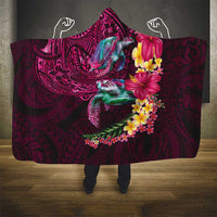 Hawaiian Plumeria and Hibiscus with Turtles Hooded Blanket Polynesian Art Red Color - Polynesian Pride