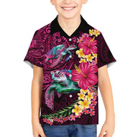 Hawaiian Plumeria and Hibiscus with Turtles Kid Hawaiian Shirt Polynesian Art Red Color LT03 Kid Red - Polynesian Pride