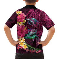 Hawaiian Plumeria and Hibiscus with Turtles Kid Hawaiian Shirt Polynesian Art Red Color LT03 - Polynesian Pride