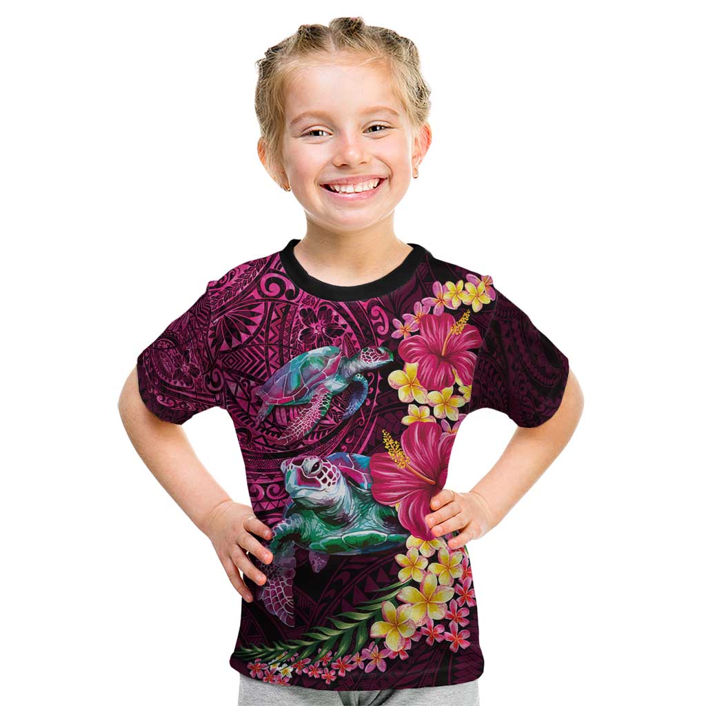 Hawaiian Plumeria and Hibiscus with Turtles Kid T Shirt Polynesian Art Red Color LT03 Red - Polynesian Pride