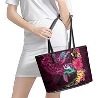 Hawaiian Plumeria and Hibiscus with Turtles Leather Tote Bag Polynesian Art Red Color LT03 - Polynesian Pride