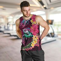 Hawaiian Plumeria and Hibiscus with Turtles Men Tank Top Polynesian Art Red Color - Polynesian Pride