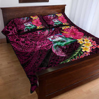 Hawaiian Plumeria and Hibiscus with Turtles Quilt Bed Set Polynesian Art Red Color - Polynesian Pride