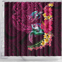 Hawaiian Plumeria and Hibiscus with Turtles Shower Curtain Polynesian Art Red Color - Polynesian Pride