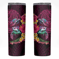 Hawaiian Plumeria and Hibiscus with Turtles Skinny Tumbler Polynesian Art Red Color - Polynesian Pride
