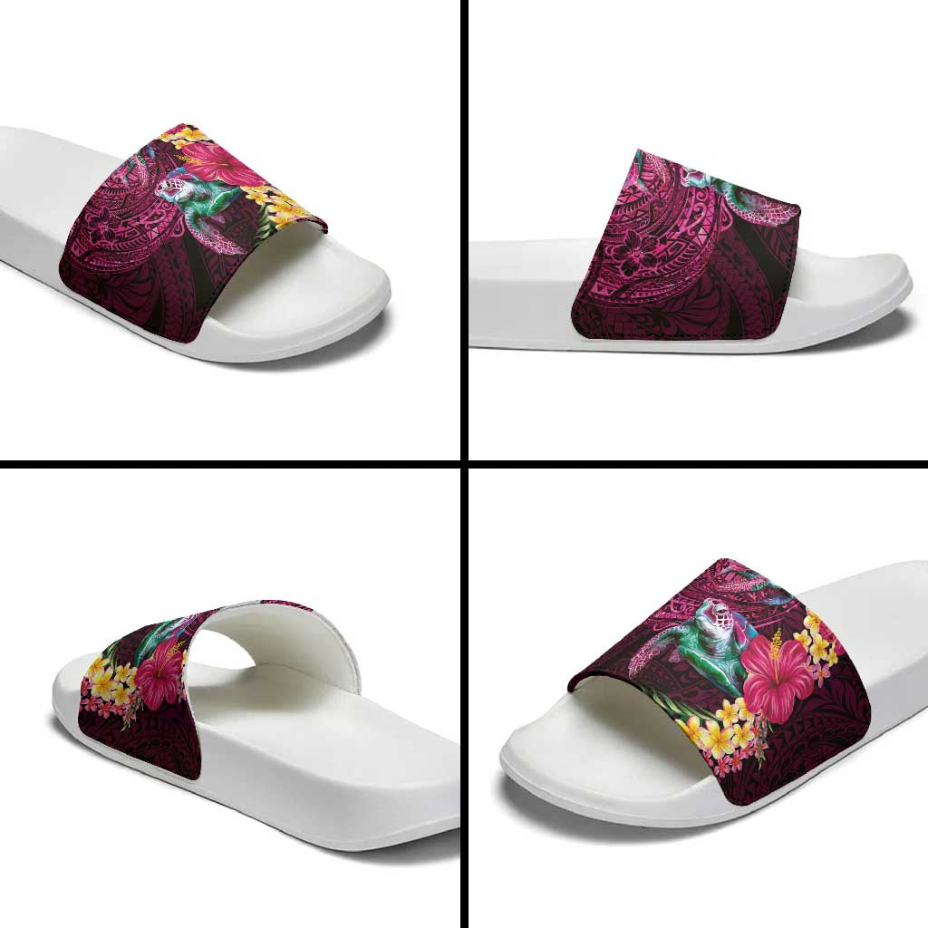 Hawaiian Plumeria and Hibiscus with Turtles Slide Sandals Polynesian Art Red Color LT03 - Polynesian Pride