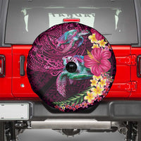 Hawaiian Plumeria and Hibiscus with Turtles Spare Tire Cover Polynesian Art Red Color - Polynesian Pride