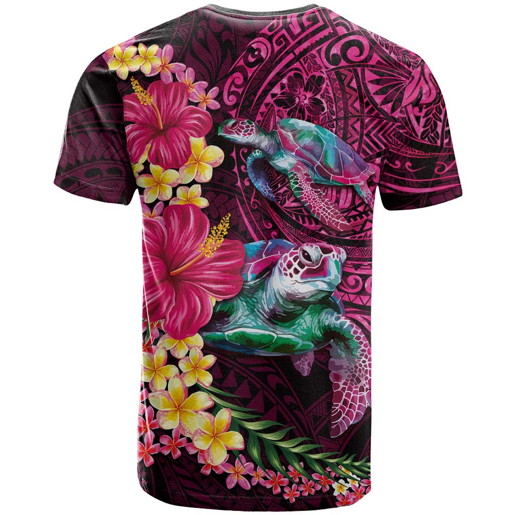 Hawaiian Plumeria and Hibiscus with Turtles T Shirt Polynesian Art Red Color - Polynesian Pride