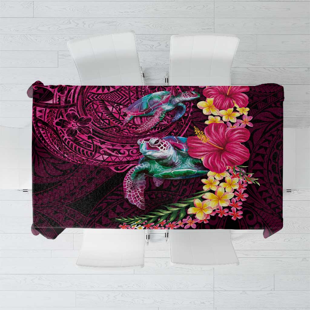 Hawaiian Plumeria and Hibiscus with Turtles Tablecloth Polynesian Art Red Color LT03 Red - Polynesian Pride