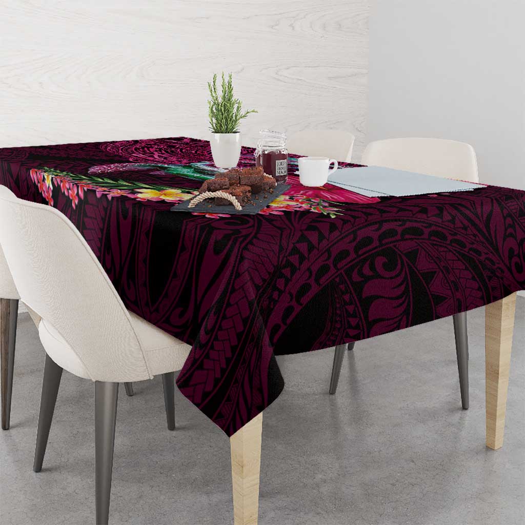 Hawaiian Plumeria and Hibiscus with Turtles Tablecloth Polynesian Art Red Color LT03 - Polynesian Pride
