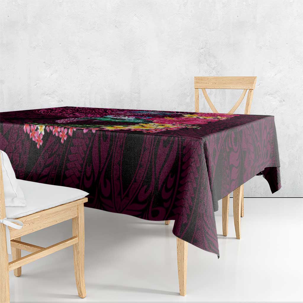 Hawaiian Plumeria and Hibiscus with Turtles Tablecloth Polynesian Art Red Color LT03 - Polynesian Pride
