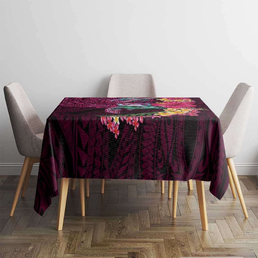 Hawaiian Plumeria and Hibiscus with Turtles Tablecloth Polynesian Art Red Color LT03 - Polynesian Pride