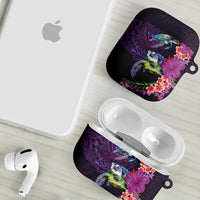 Hawaiian Plumeria and Hibiscus with Turtles AirPods Case Polynesian Art Purple Color - Polynesian Pride