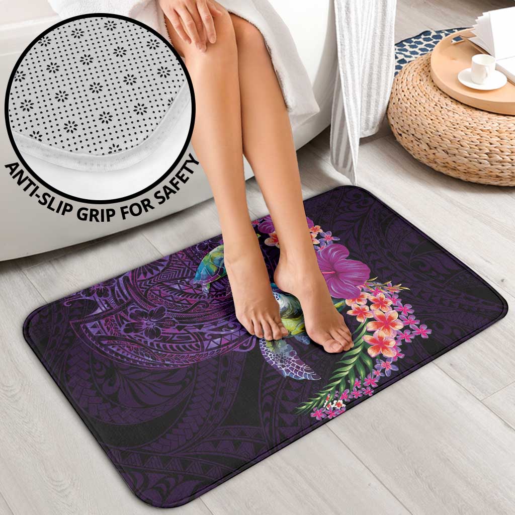 Hawaiian Plumeria and Hibiscus with Turtles Bathroom Set Polynesian Art Purple Color - Polynesian Pride