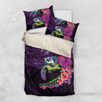 Hawaiian Plumeria and Hibiscus with Turtles Bedding Set Polynesian Art Purple Color - Polynesian Pride