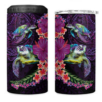 Hawaiian Plumeria and Hibiscus with Turtles 4 in 1 Can Cooler Tumbler Polynesian Art Purple Color - Polynesian Pride