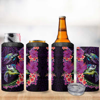 Hawaiian Plumeria and Hibiscus with Turtles 4 in 1 Can Cooler Tumbler Polynesian Art Purple Color - Polynesian Pride