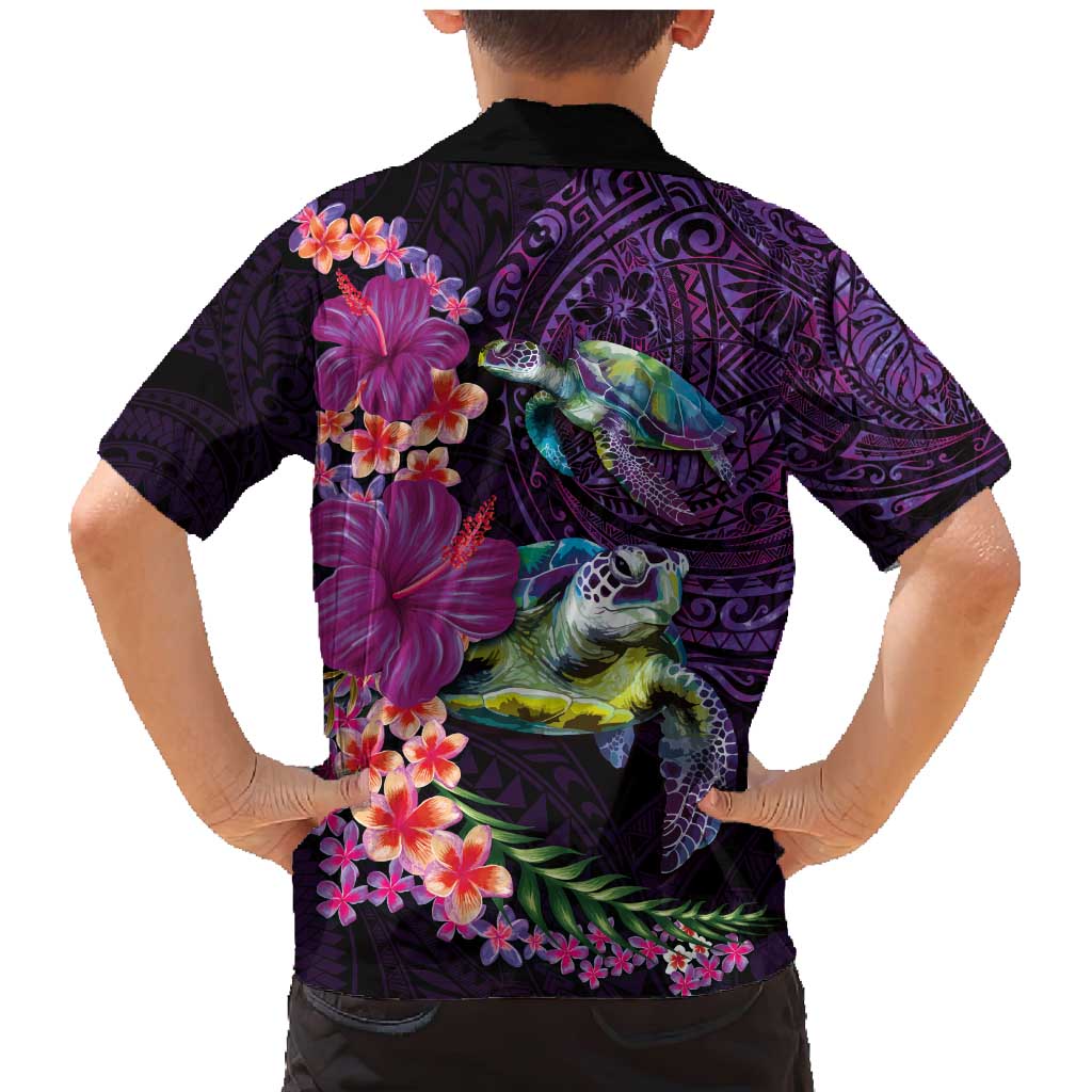 Hawaiian Plumeria and Hibiscus with Turtles Family Matching Mermaid Dress and Hawaiian Shirt Polynesian Art Purple Color - Polynesian Pride
