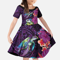 Hawaiian Plumeria and Hibiscus with Turtles Family Matching Mermaid Dress and Hawaiian Shirt Polynesian Art Purple Color - Polynesian Pride