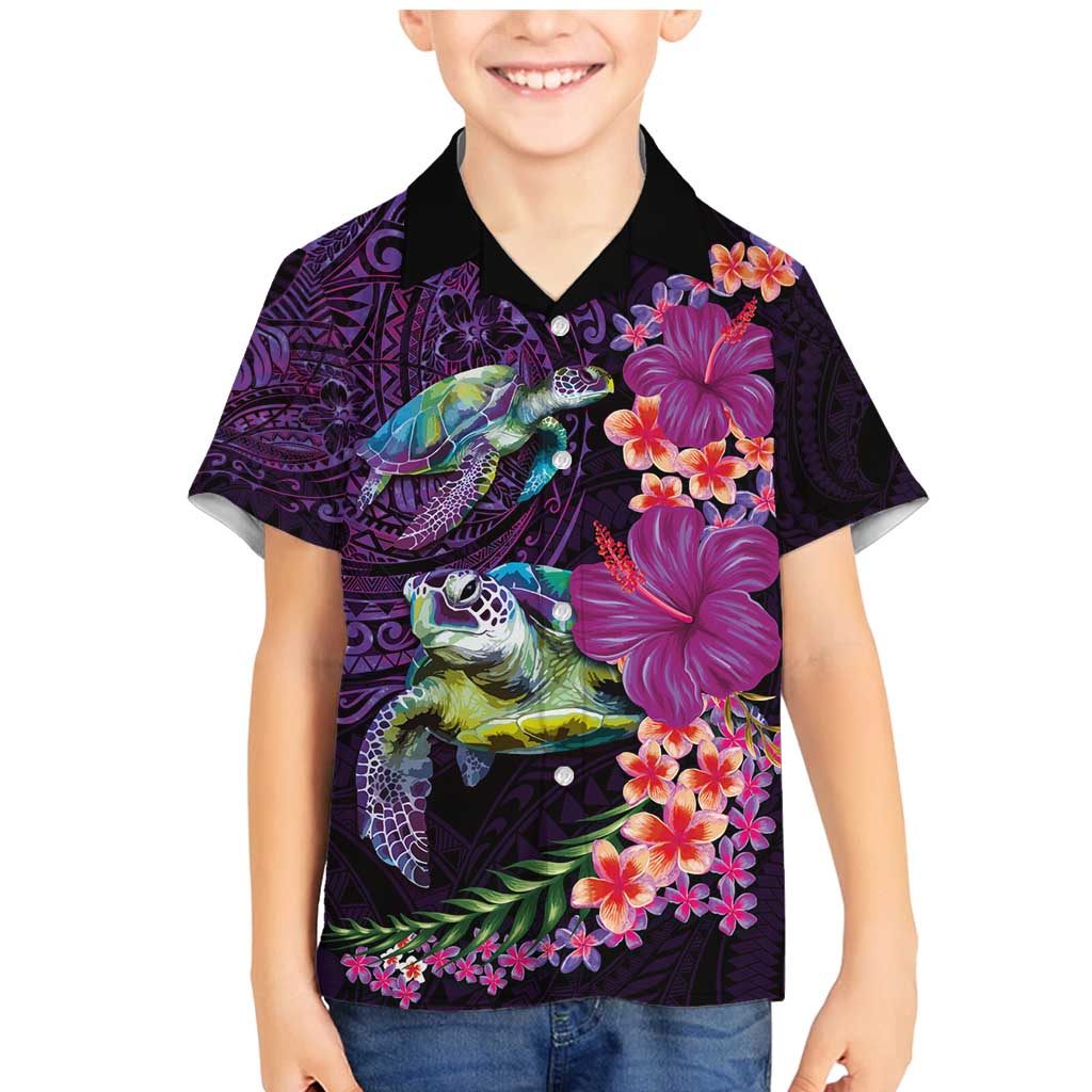 Hawaiian Plumeria and Hibiscus with Turtles Family Matching Mermaid Dress and Hawaiian Shirt Polynesian Art Purple Color - Polynesian Pride