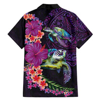 Hawaiian Plumeria and Hibiscus with Turtles Family Matching Summer Maxi Dress and Hawaiian Shirt Polynesian Art Purple Color - Polynesian Pride