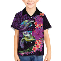 Hawaiian Plumeria and Hibiscus with Turtles Hawaiian Shirt Polynesian Art Purple Color - Polynesian Pride