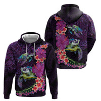 Hawaiian Plumeria and Hibiscus with Turtles Hoodie Polynesian Art Purple Color - Polynesian Pride