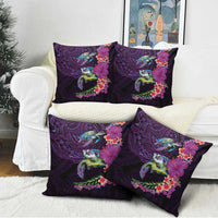 Hawaiian Plumeria and Hibiscus with Turtles Pillow Cover Polynesian Art Purple Color - Polynesian Pride