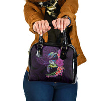Hawaiian Plumeria and Hibiscus with Turtles Shoulder Handbag Polynesian Art Purple Color - Polynesian Pride
