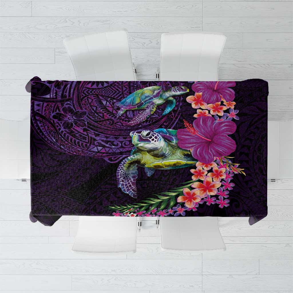Hawaiian Plumeria and Hibiscus with Turtles Tablecloth Polynesian Art Purple Color LT03 Purple - Polynesian Pride