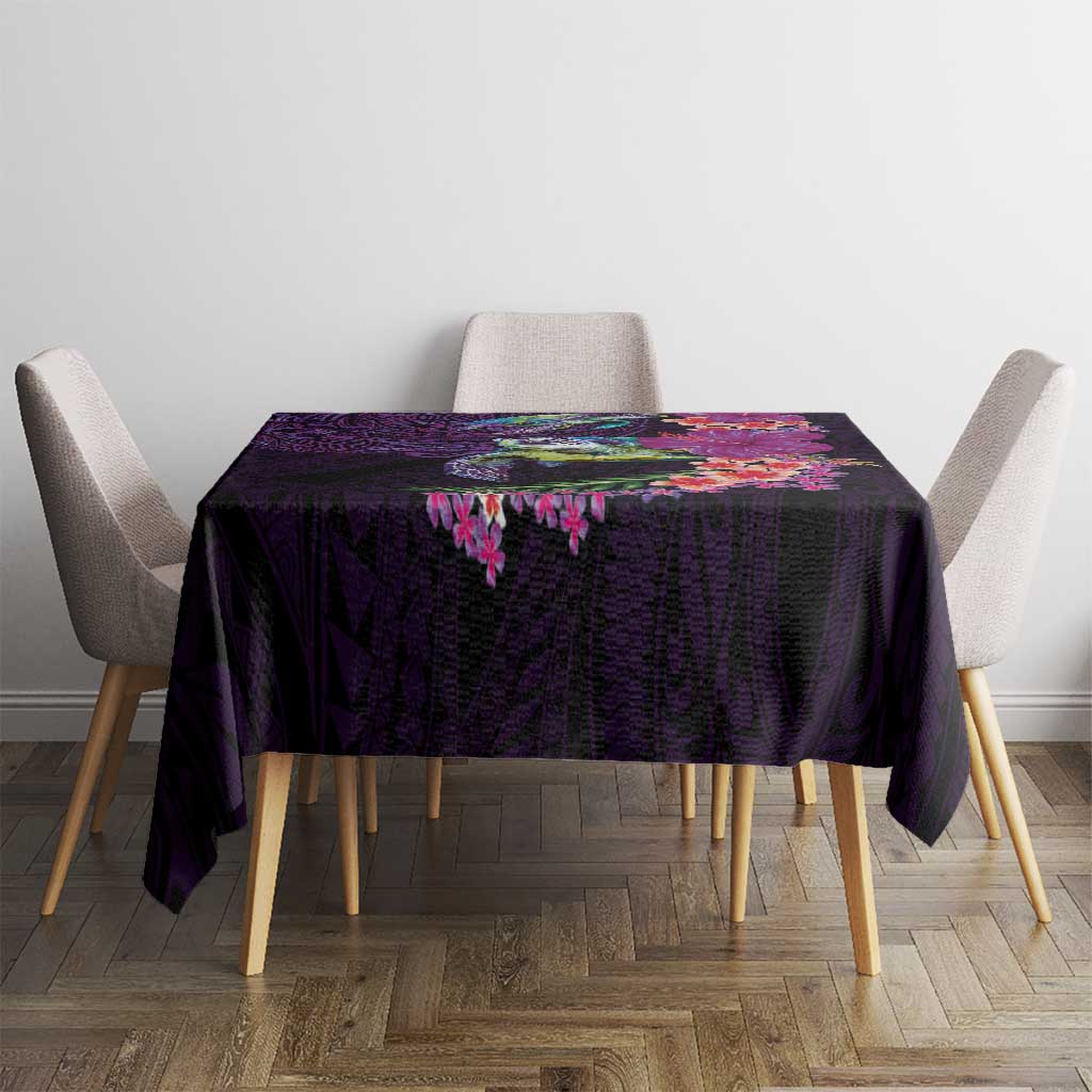 Hawaiian Plumeria and Hibiscus with Turtles Tablecloth Polynesian Art Purple Color LT03 - Polynesian Pride