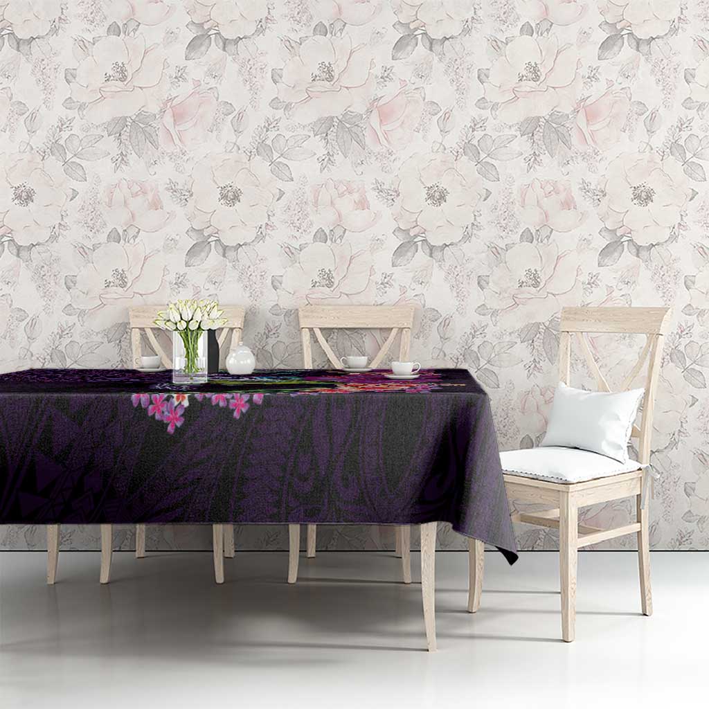 Hawaiian Plumeria and Hibiscus with Turtles Tablecloth Polynesian Art Purple Color LT03 - Polynesian Pride