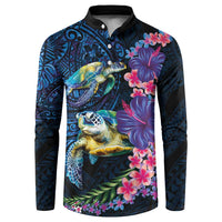Hawaiian Plumeria and Hibiscus with Turtles Button Sweatshirt Polynesian Art Dark Cyan Color - Polynesian Pride