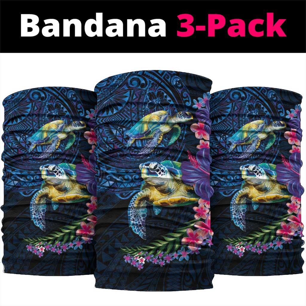 Hawaiian Plumeria and Hibiscus with Turtles Neck Gaiter Polynesian Art Dark Cyan Color - Polynesian Pride
