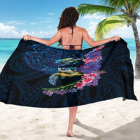 Hawaiian Plumeria and Hibiscus with Turtles Sarong Polynesian Art Dark Cyan Color - Polynesian Pride