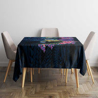 Hawaiian Plumeria and Hibiscus with Turtles Tablecloth Polynesian Art Dark Cyan Color LT03 - Polynesian Pride